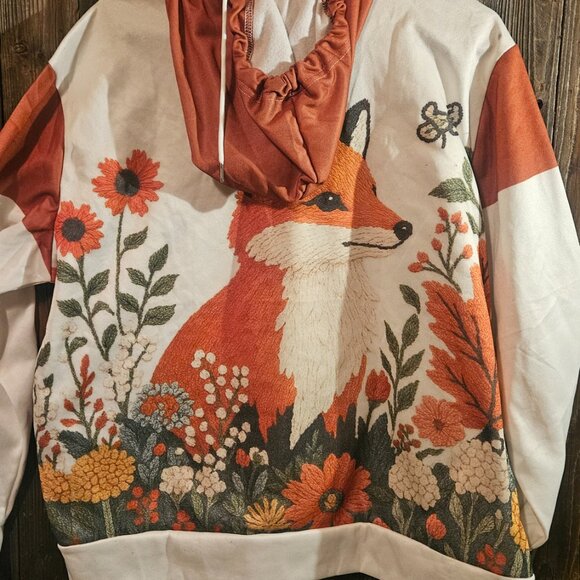 2XL Fox & Floral Print Hoodie – Cottagecore / Nature Graphic Pullover - Picture 2 of 3